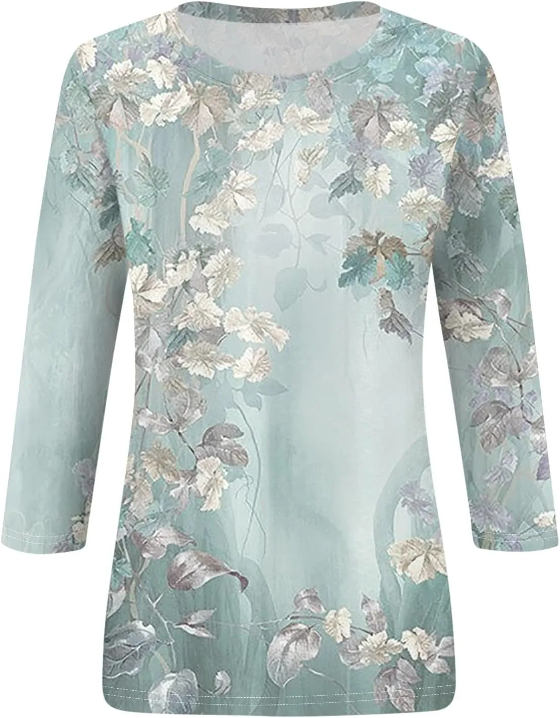 SERYU 3/4 Sleeve Tops for Women Round Neck Loose Casual Shirts Blouses Floral Print Tshirts
