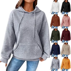 SHAOBGE Women Waffle Knit Cute Hoodies Drawstring Pullover Sweatshirts Fashion Casual Sweaters Comfy Fall Clothes Outfits
