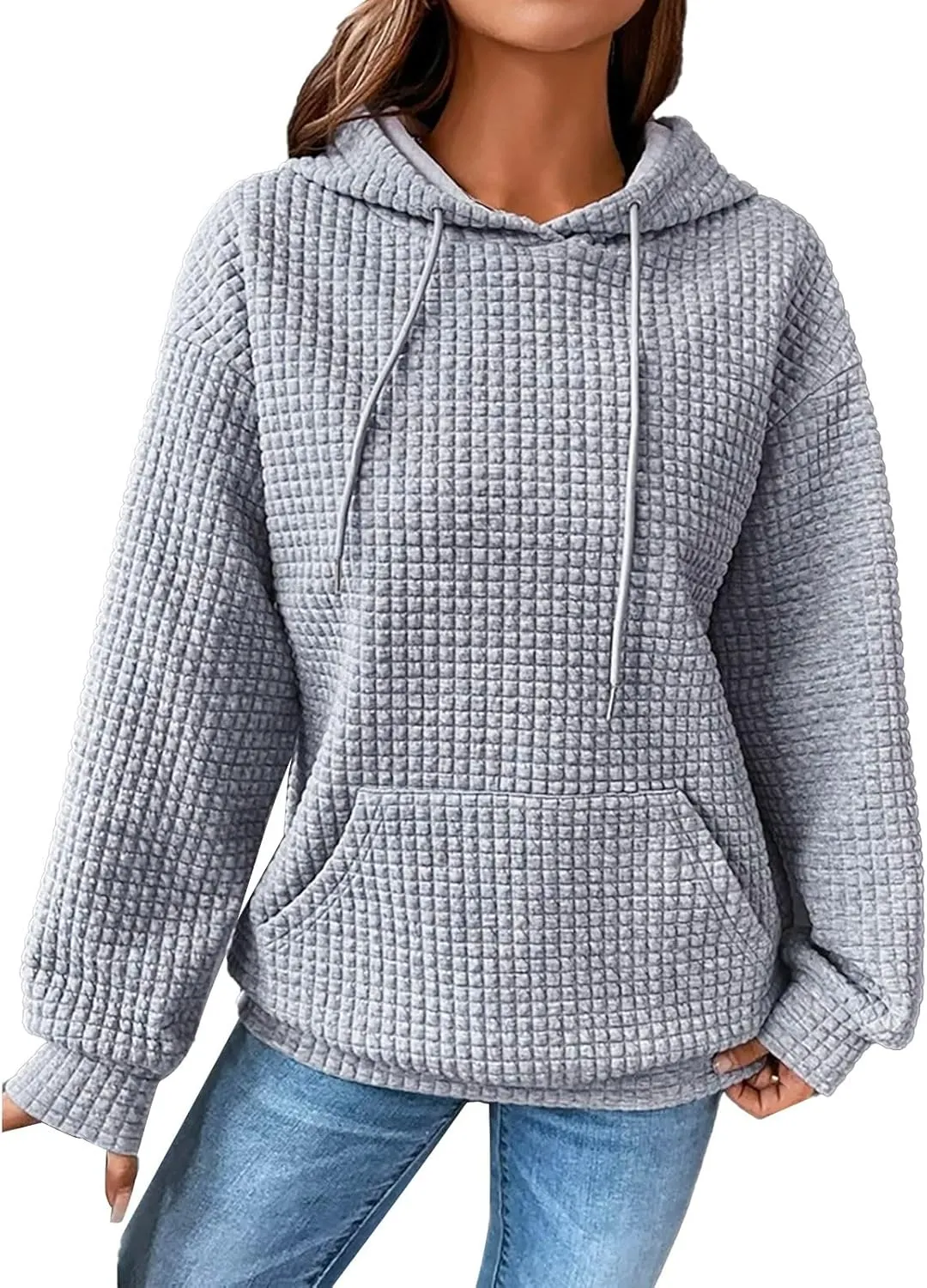 SHAOBGE Women Waffle Knit Cute Hoodies Drawstring Pullover Sweatshirts Fashion Casual Sweaters Comfy Fall Clothes Outfits