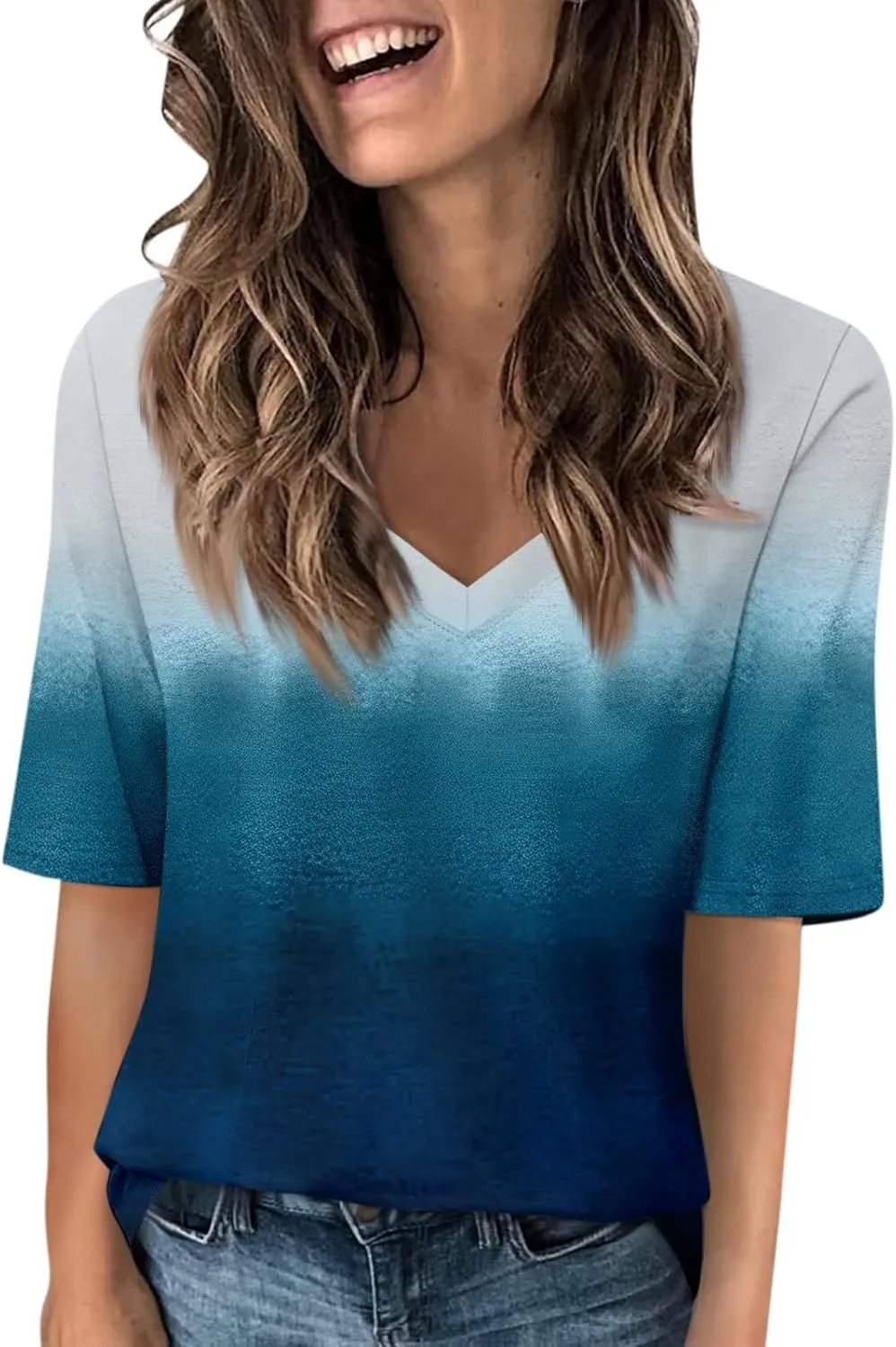 Shirts for Women Summer Spring Tops Short Sleeve V Neck T Shirts Basic Casual Blouses Clothes 2025 Trendy