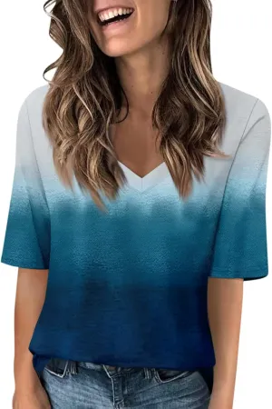 Shirts for Women Summer Spring Tops Short Sleeve V Neck T Shirts Basic Casual Blouses Clothes 2025 Trendy