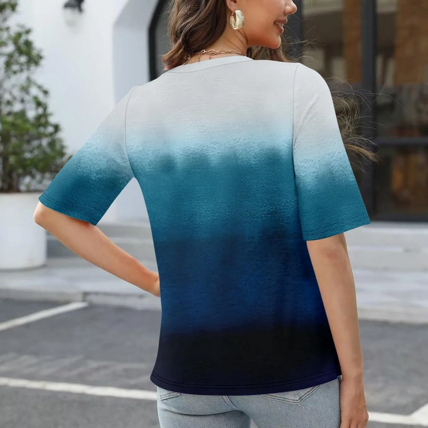 Shirts for Women Summer Spring Tops Short Sleeve V Neck T Shirts Basic Casual Blouses Clothes 2025 Trendy