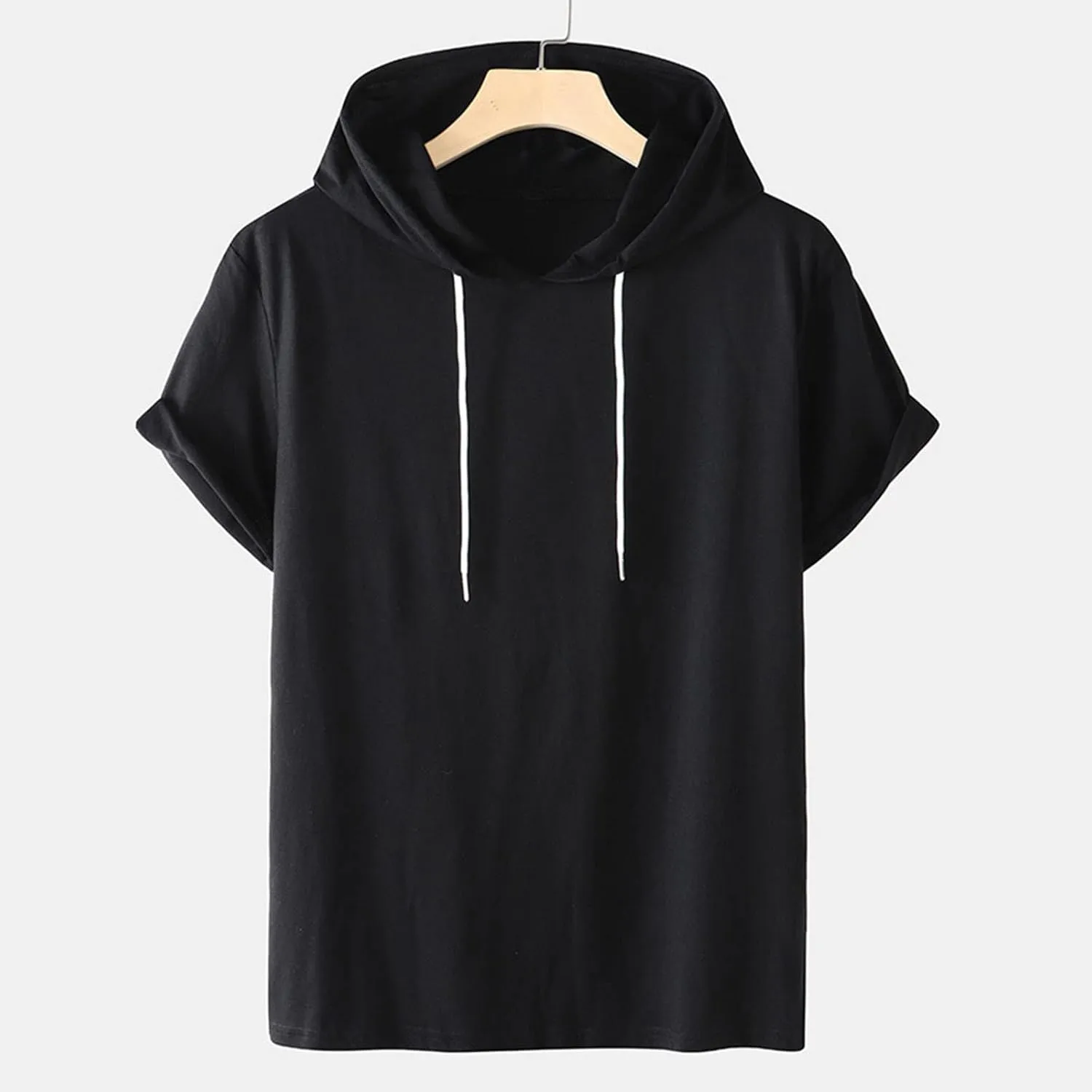 Short Sleeve Hoodies for Men Gym Workout Sweatshirt Lightweight Athletic Pullover Plus Size Hooded T Shirt Active Tops