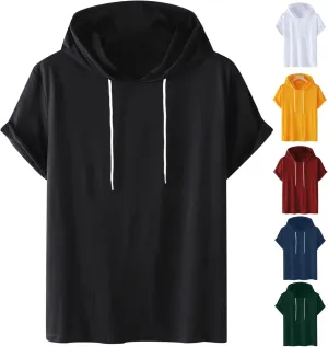 Short Sleeve Hoodies for Men Gym Workout Sweatshirt Lightweight Athletic Pullover Plus Size Hooded T Shirt Active Tops