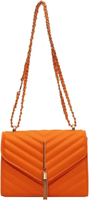 Shoulder Bag for Women PU Leather Crossbody Bag with Chain Strap Clutch Purse Evening Bag for Work Travel (Orange)