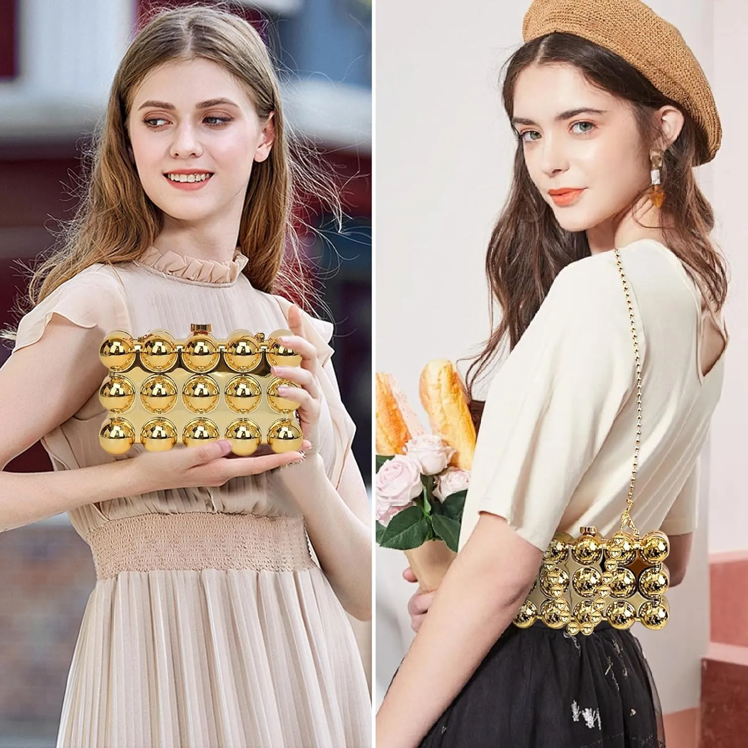 Simcat Women Gold Clutch Purses Beaded Evening Handbag for Wedding Cocktail Party Banquet Daily