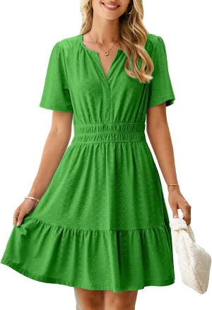 Simplee Womens 2025 Summer Mini Dress Eyelet Short Sleeve Cocktail Short Dresses Cute A Line Sun Dress with Pockets