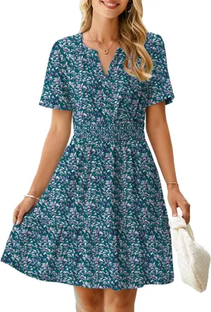 Simplee Womens 2025 Summer Mini Dress Eyelet Short Sleeve Cocktail Short Dresses Cute A Line Sun Dress with Pockets