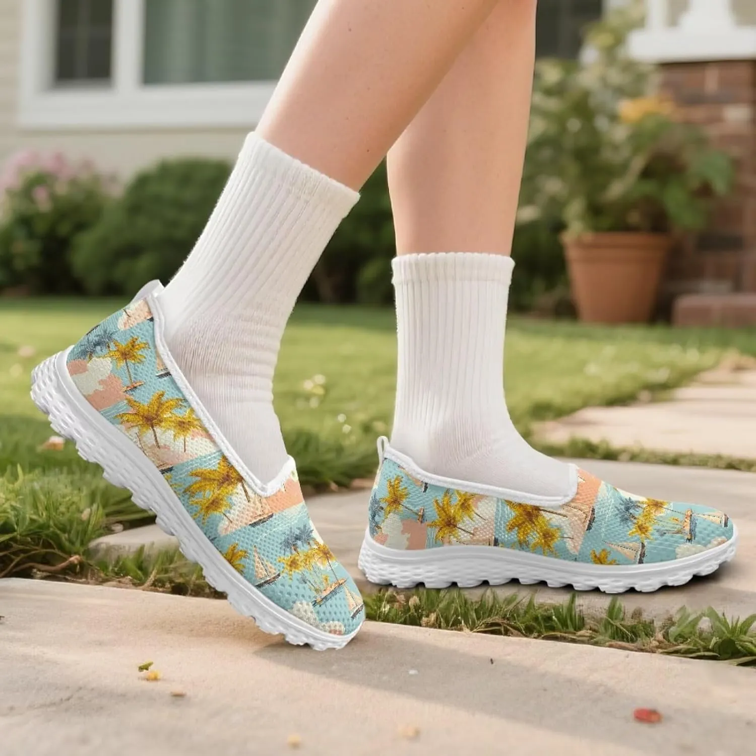 Slip On Shoes Women Ladies Loafers Walking Shoes Women Trainers Athletic Sneakers with Mesh Fabric