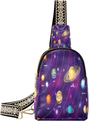 Small Sling Bag Waist Packs Leather Crossbody Packs Chest Bag Bright Planets Of Solar System for Women Travel Belt Purse