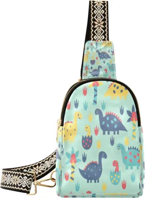 Small Sling Bag Waist Packs Leather Crossbody Packs Chest Bag Colorful Dinosaur for Women Travel Belt Purse