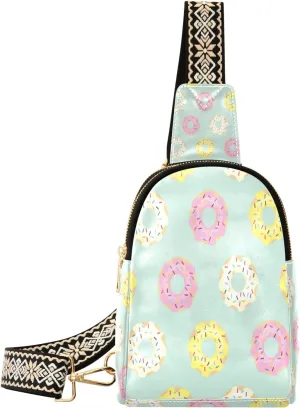 Small Sling Bag Waist Packs Leather Crossbody Packs Chest Bag Colorful Donuts for Women Travel Belt Purse