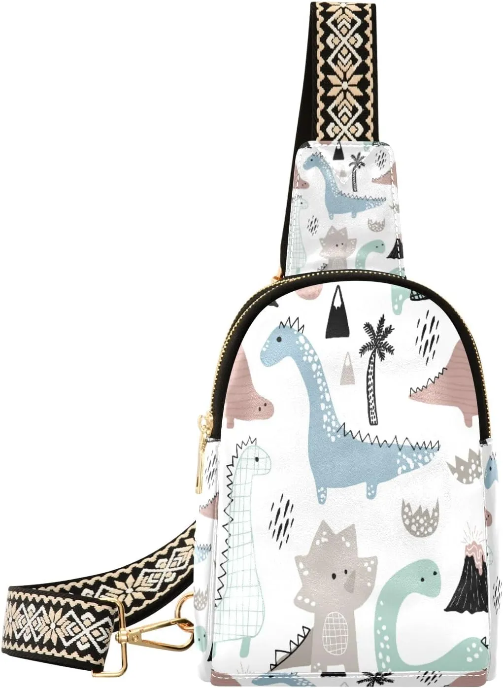 Small Sling Bag Waist Packs Leather Crossbody Packs Chest Bag Dinosaur for Women Travel Belt Purse