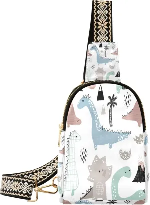 Small Sling Bag Waist Packs Leather Crossbody Packs Chest Bag Dinosaur for Women Travel Belt Purse