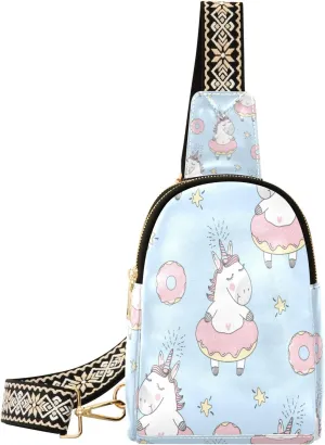 Small Sling Bag Waist Packs Leather Crossbody Packs Chest Bag Donuts Unicorn for Women Travel Belt Purse