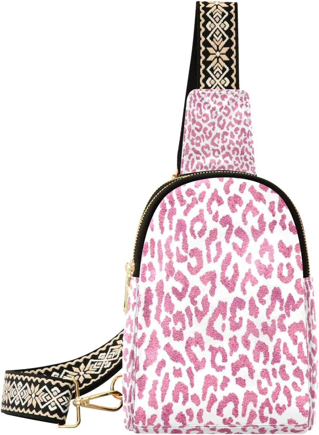 Small Sling Bag Waist Packs Leather Crossbody Packs Chest Bag Pink Leopard for Women Travel Belt Purse
