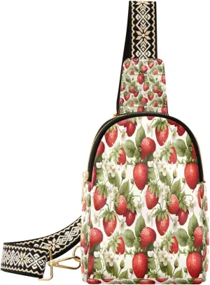 Small Sling Bag Waist Packs Leather Crossbody Packs Chest Bag Res Strawberry for Women Travel Belt Purse