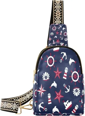 Small Sling Bag Waist Packs Leather Crossbody Packs Chest Bag Sea Signs on A Blue for Women Travel Belt Purse