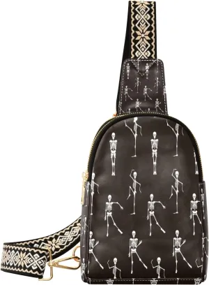 Small Sling Bag Waist Packs Leather Crossbody Packs Chest Bag Skull for Women Travel Belt Purse