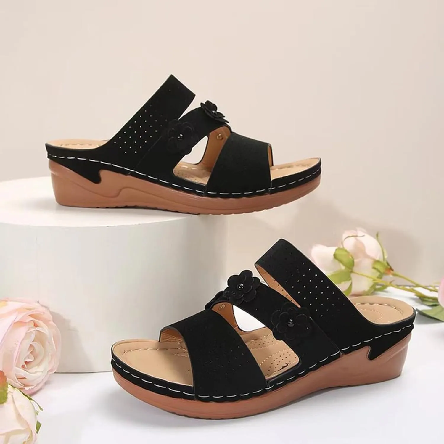 Smoneyful Womens Dressy Wedge Sandals Comfortable Summer Platform Casual Orthopedic Adjustable Hook Loop Walking