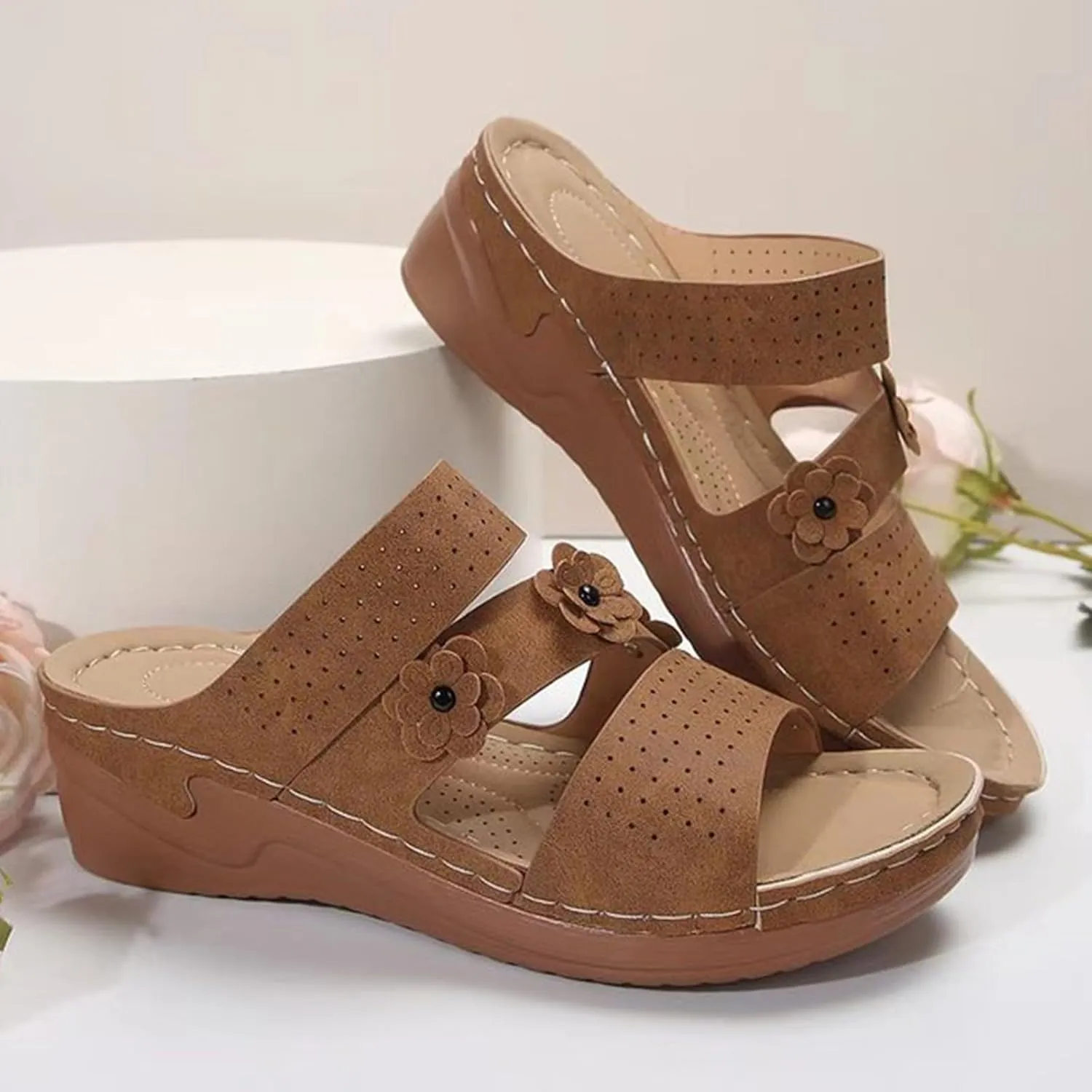 Smoneyful Womens Dressy Wedge Sandals Comfortable Summer Platform Casual Orthopedic Adjustable Hook Loop Walking