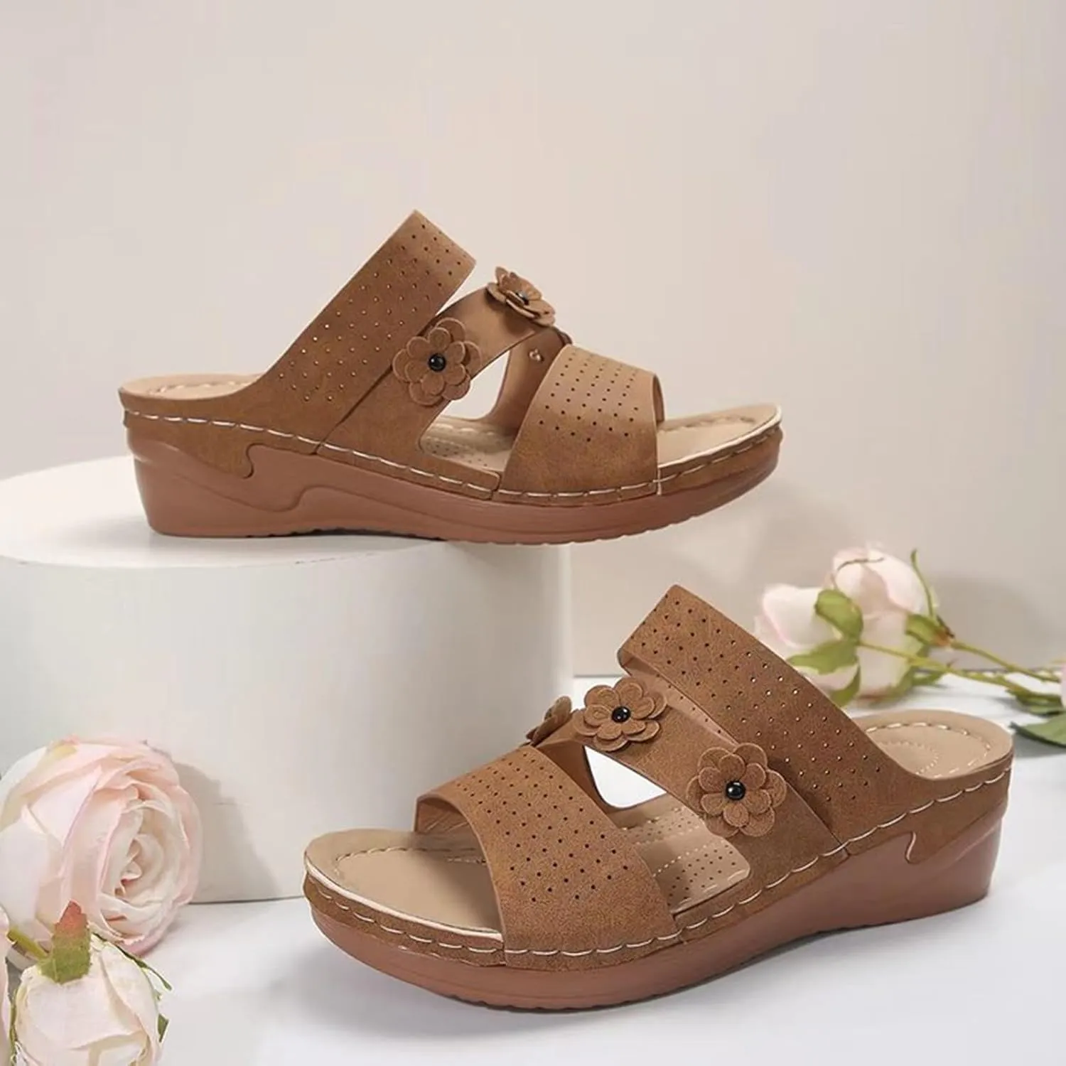 Smoneyful Womens Dressy Wedge Sandals Comfortable Summer Platform Casual Orthopedic Adjustable Hook Loop Walking
