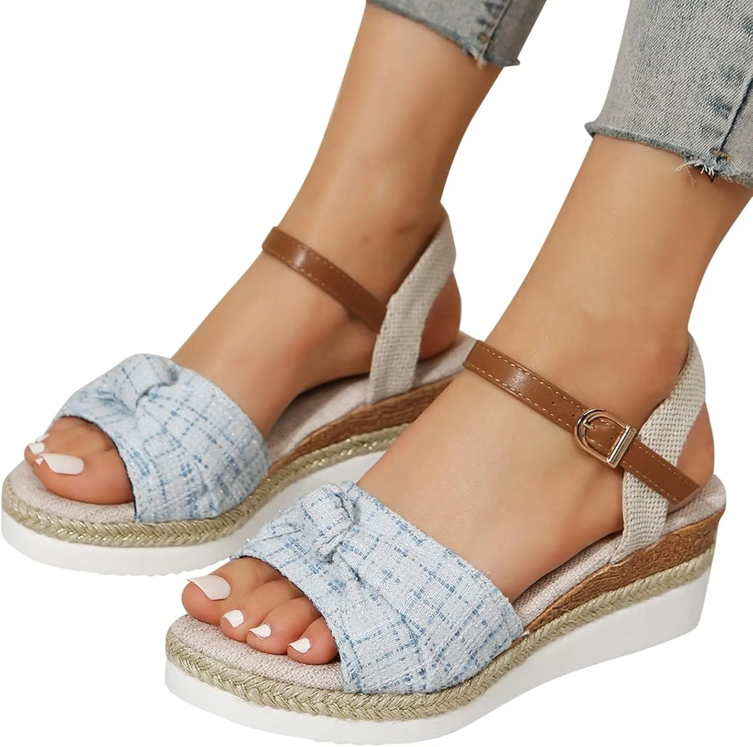 Smoneyful Womens Orthopedic Sandals Wedge Sandals Platform Arch Support Retro Open Toe Ankle Strap Summer Dressy Beach Casual Slip Walking Slippers