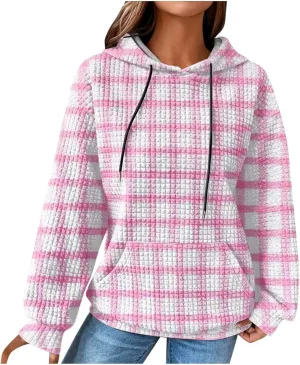 Soft Sweatshirts For Women Graphic Waffle Oversized Hoodies Casual Cute Drawstring Pullover Top Trendy Preppy Clothes