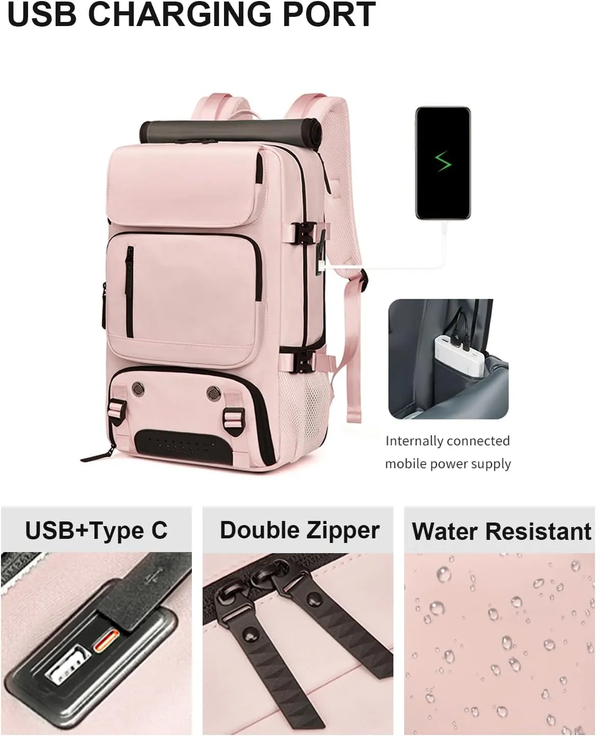 Somago Travel Laptop Backpack for Men & Women Carry On Backpack with USB Charging Port Fits 16.5 inch Notebook Rucksack (Pink)