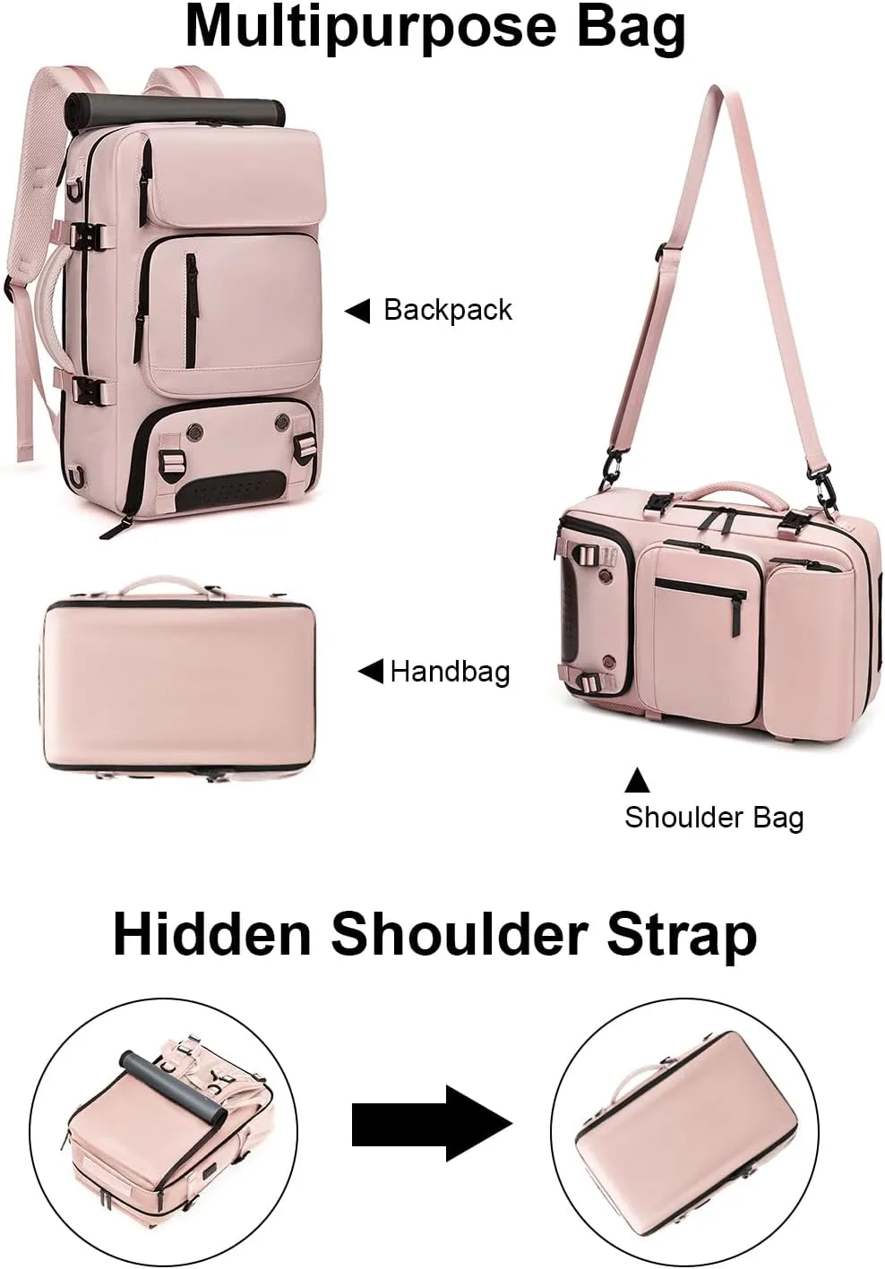 Somago Travel Laptop Backpack for Men & Women Carry On Backpack with USB Charging Port Fits 16.5 inch Notebook Rucksack (Pink)