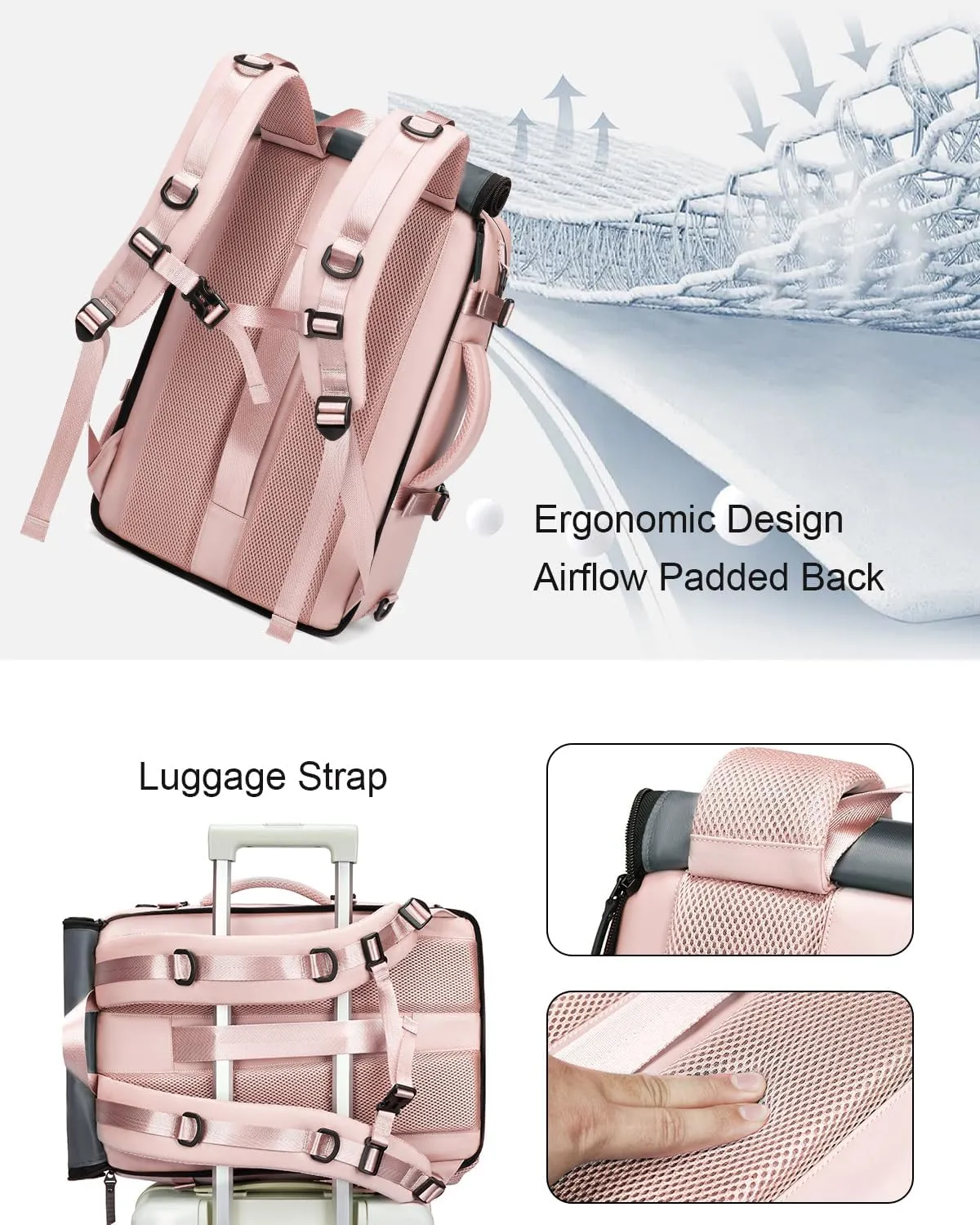 Somago Travel Laptop Backpack for Men & Women Carry On Backpack with USB Charging Port Fits 16.5 inch Notebook Rucksack (Pink)