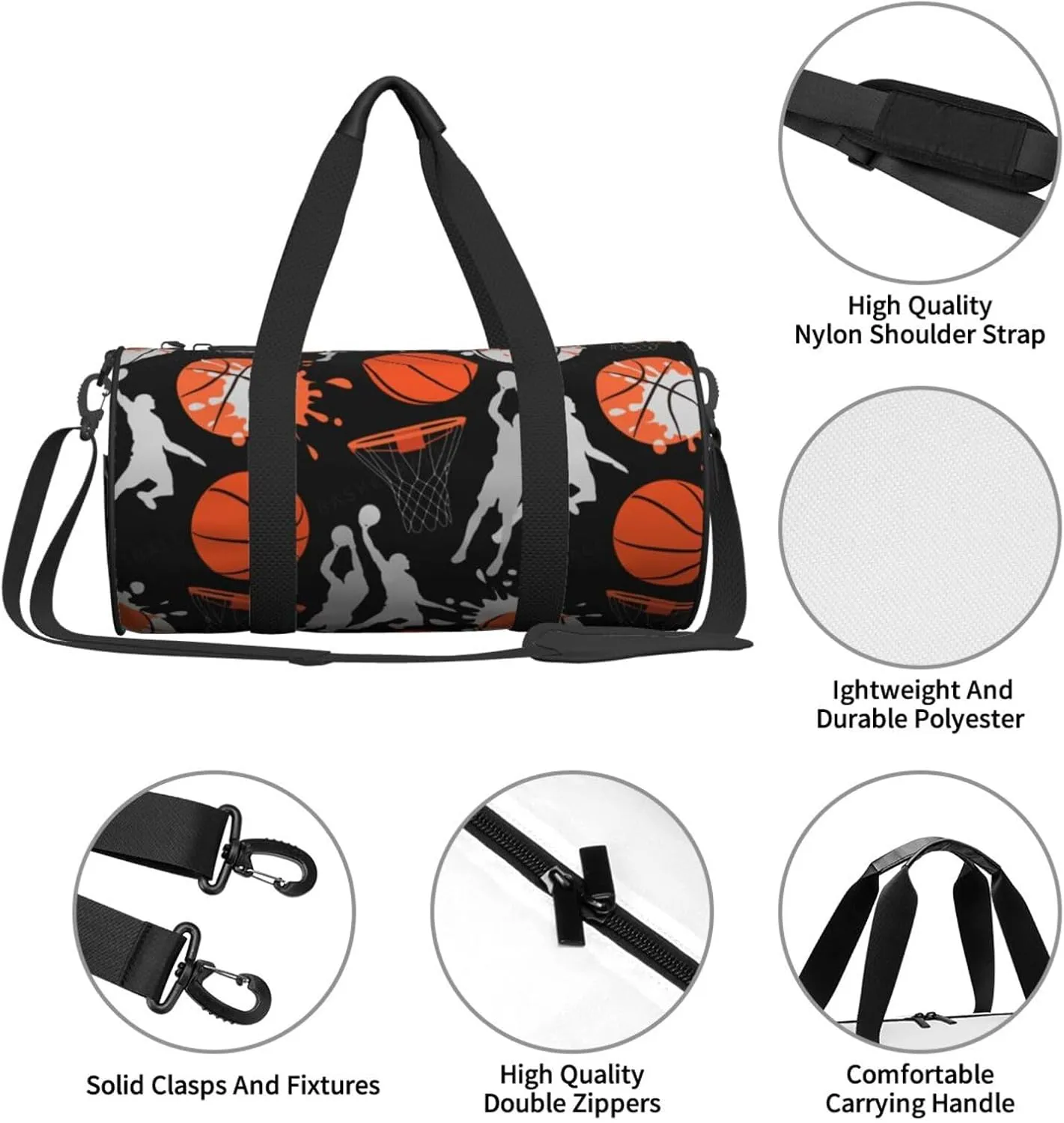 Sport Basketball Pattern Sports Gym Bag Travel Duffel Bag Shoes Compartment For Men Women Foldable Lightweight Yoga Gym Sports Bag