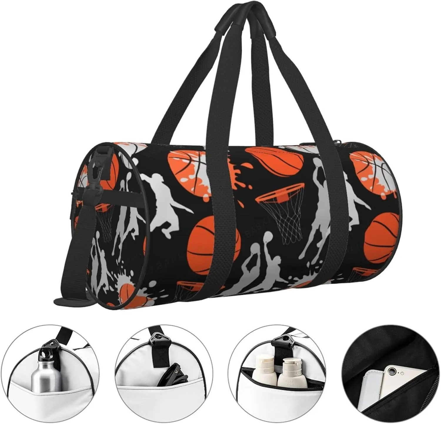 Sport Basketball Pattern Sports Gym Bag Travel Duffel Bag Shoes Compartment For Men Women Foldable Lightweight Yoga Gym Sports Bag