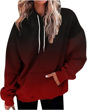 Stessotudo Oversized Hoodies for Women Casual Gradient Pullover Sweatshirts with Pocket Long Sleeve Trendy Y2K Hooded Tops