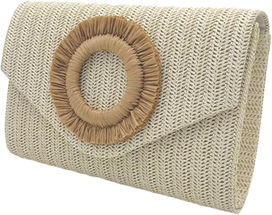 Straw Clutch Purse for Women Envelope Evening Handbag Stylish Woven Crossbody Bag Beach Floral Hobo Purse for Party Wedding