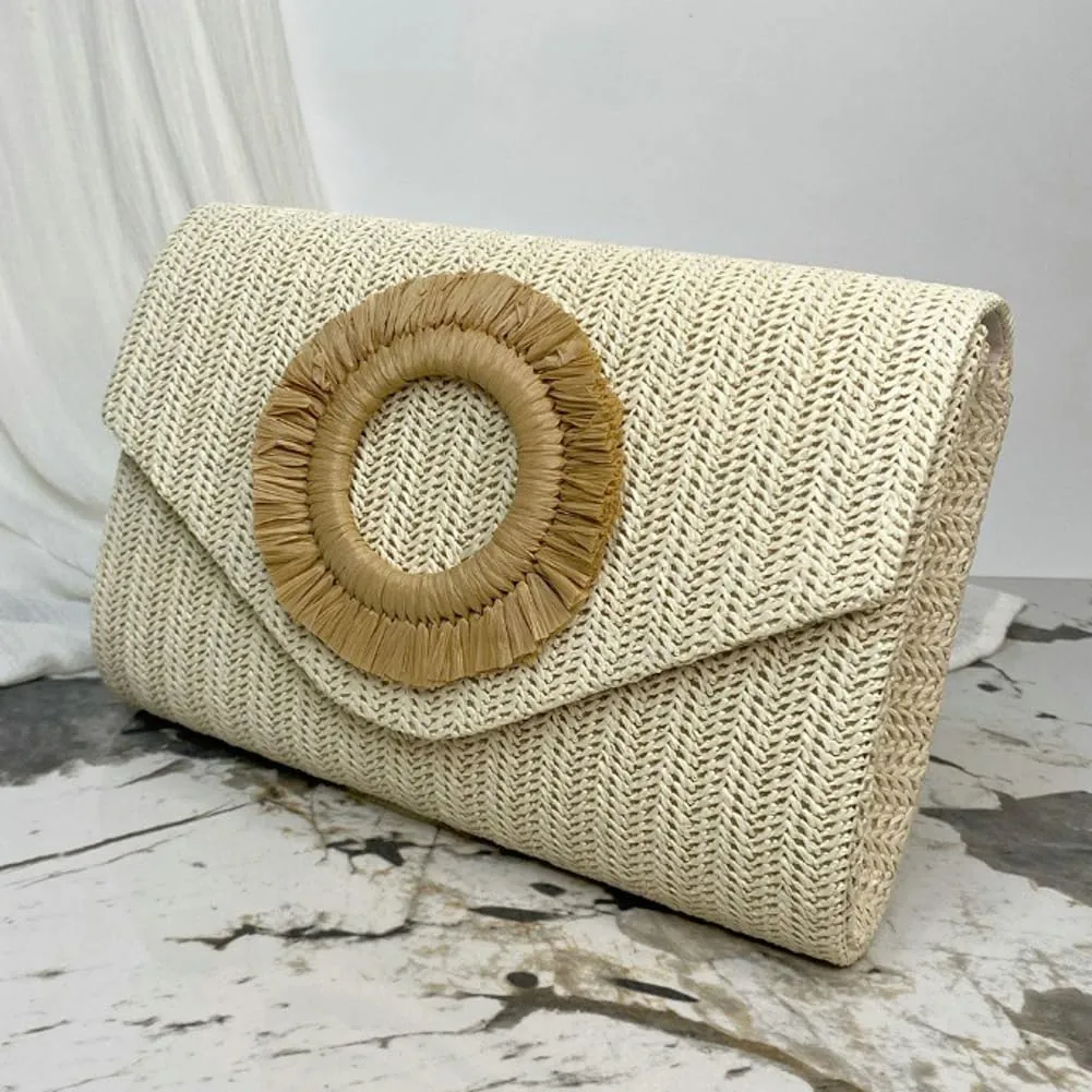 Straw Clutch Purse for Women Envelope Evening Handbag Stylish Woven Crossbody Bag Beach Floral Hobo Purse for Party Wedding