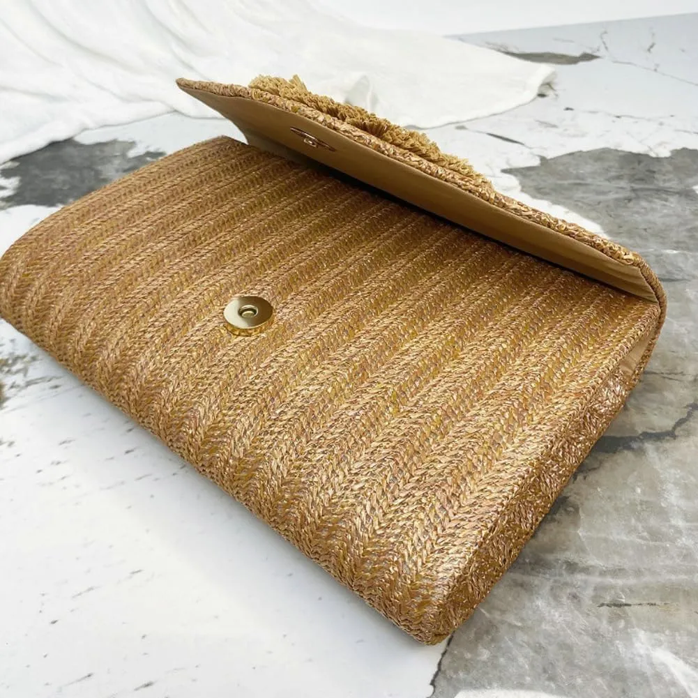 Straw Clutch Purse for Women Envelope Evening Handbag Stylish Woven Crossbody Bag Beach Floral Hobo Purse for Party Wedding