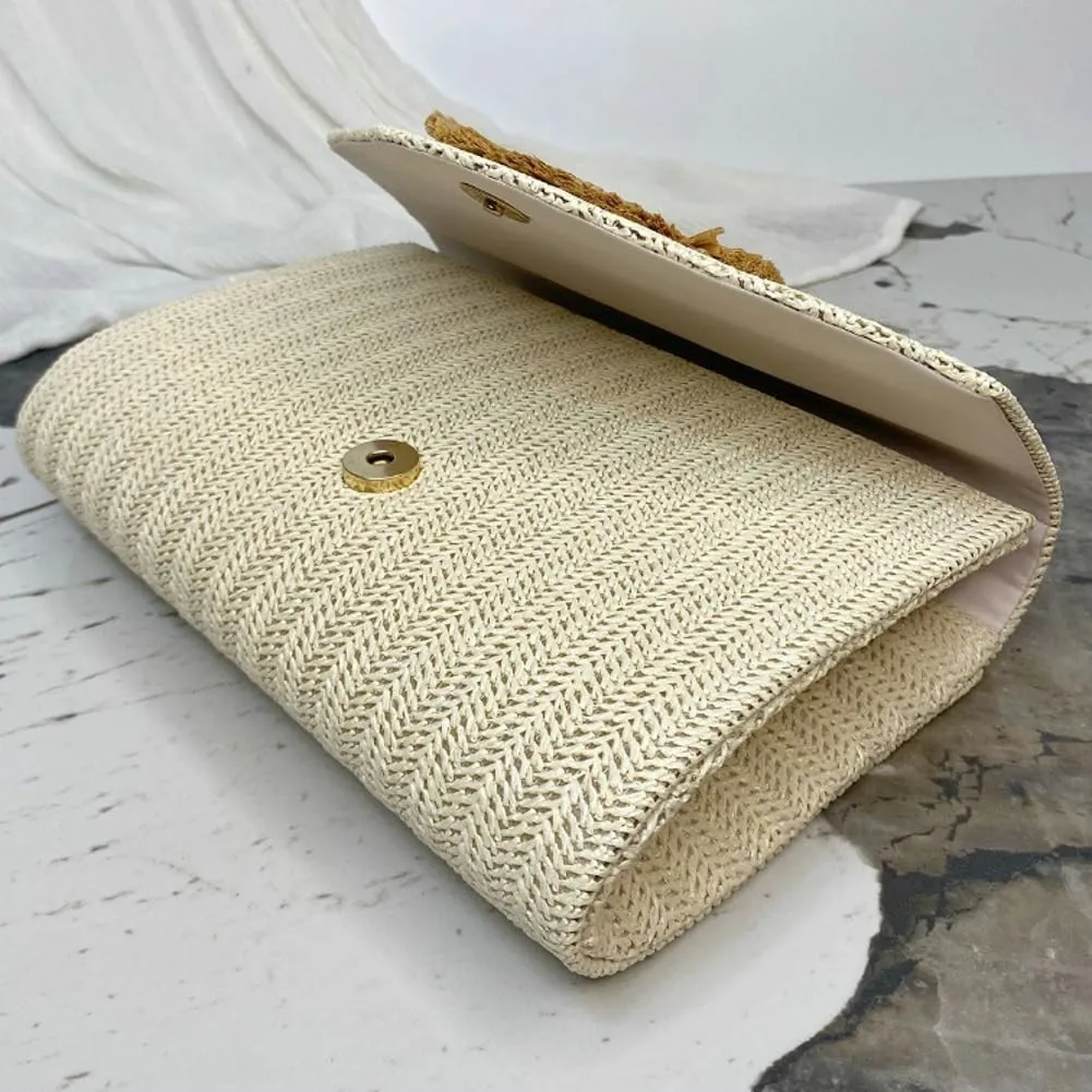 Straw Clutch Purse for Women Envelope Evening Handbag Stylish Woven Crossbody Bag Beach Floral Hobo Purse for Party Wedding