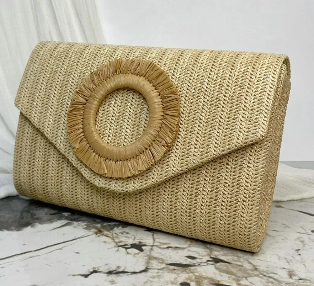 Straw Clutch Purse for Women Envelope Evening Handbag Stylish Woven Crossbody Bag Beach Floral Hobo Purse for Party Wedding