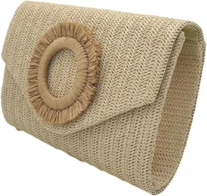 Straw Clutch Purse for Women Envelope Evening Handbag Stylish Woven Crossbody Bag Beach Floral Hobo Purse for Party Wedding