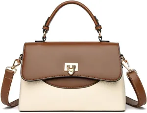 Stylish White Leather Satchel Handbag for Women - Top Handle Purse & Crossbody Bag - Fashionable Small Tote & Shoulder Bag