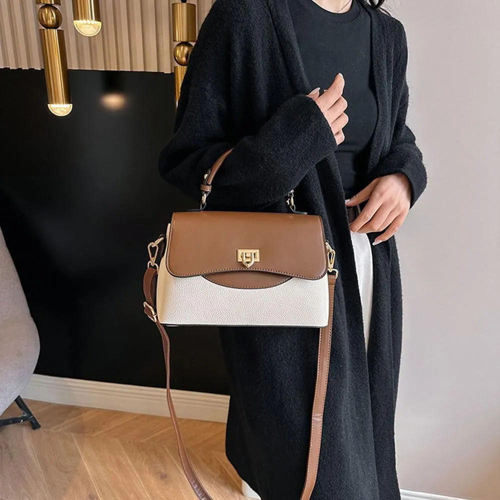 Stylish White Leather Satchel Handbag for Women - Top Handle Purse & Crossbody Bag - Fashionable Small Tote & Shoulder Bag