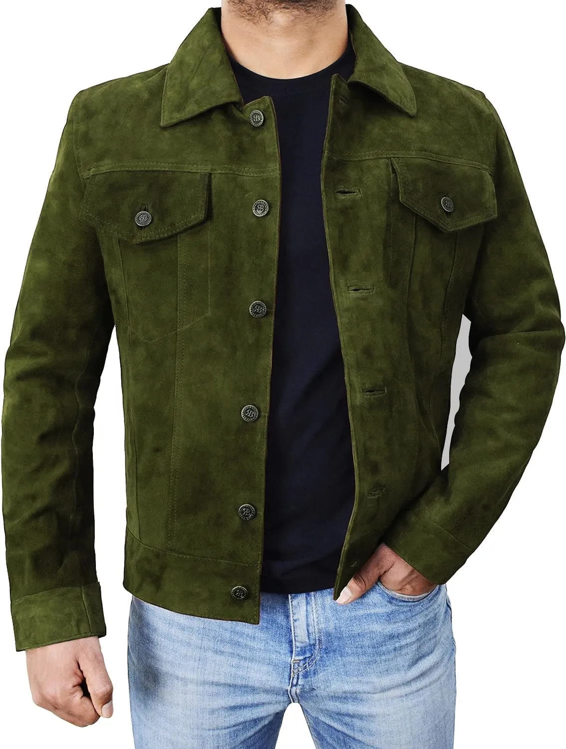 Suede Trucker Jacket Mens - Western Style Cowboy Leather Coat