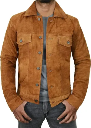Suede Trucker Jacket Mens - Western Style Cowboy Leather Coat
