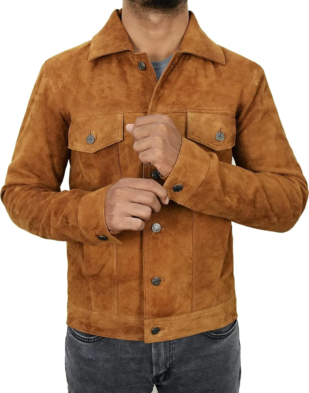 Suede Trucker Jacket Mens - Western Style Cowboy Leather Coat