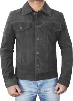 Suede Trucker Jacket Mens - Western Style Cowboy Leather Coat
