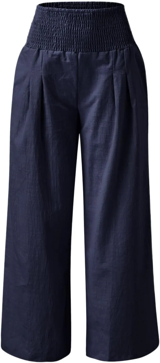 Summer Beach Pants for Women 2025 Baggy Y2K Summer Stretchy Boho Beach Pants Relaxed Loose Fit Elastic Lightweight Trousers