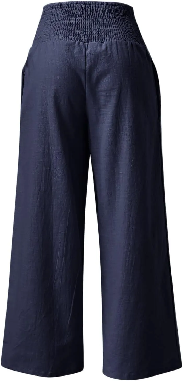 Summer Beach Pants for Women 2025 Baggy Y2K Summer Stretchy Boho Beach Pants Relaxed Loose Fit Elastic Lightweight Trousers