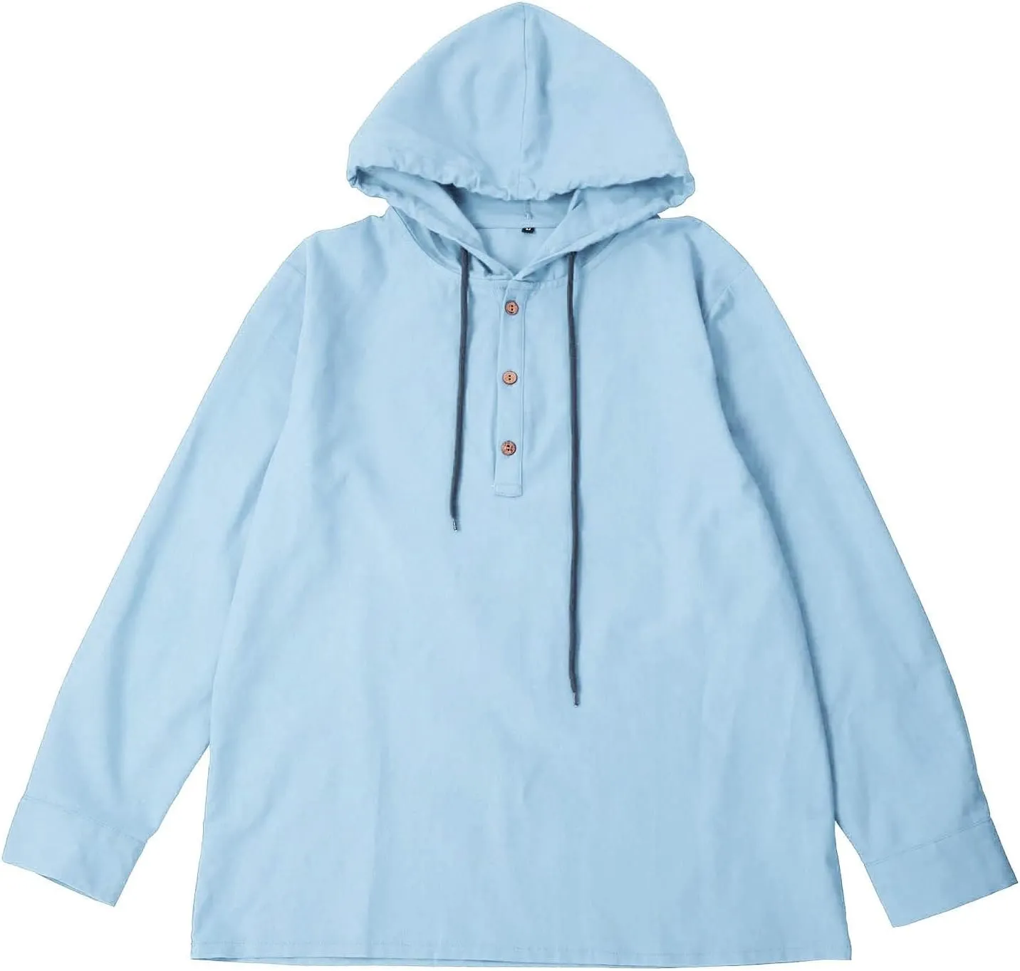 Summer Cotton and Linen Hoodies for Men Solid Fashion Lightweight Shirt Quarter Button V Neck Long Sleeve Drawstring Pullover