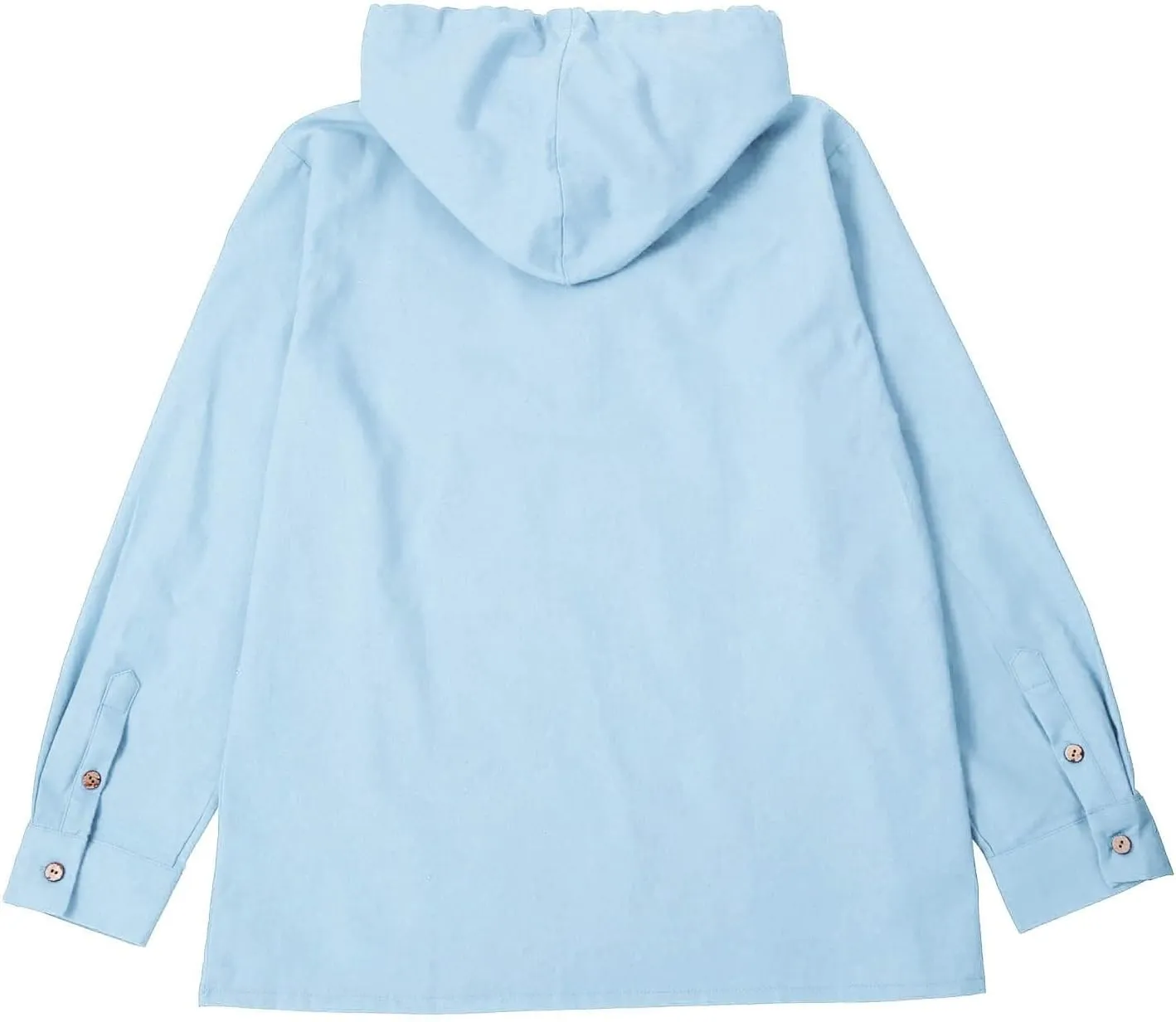 Summer Cotton and Linen Hoodies for Men Solid Fashion Lightweight Shirt Quarter Button V Neck Long Sleeve Drawstring Pullover